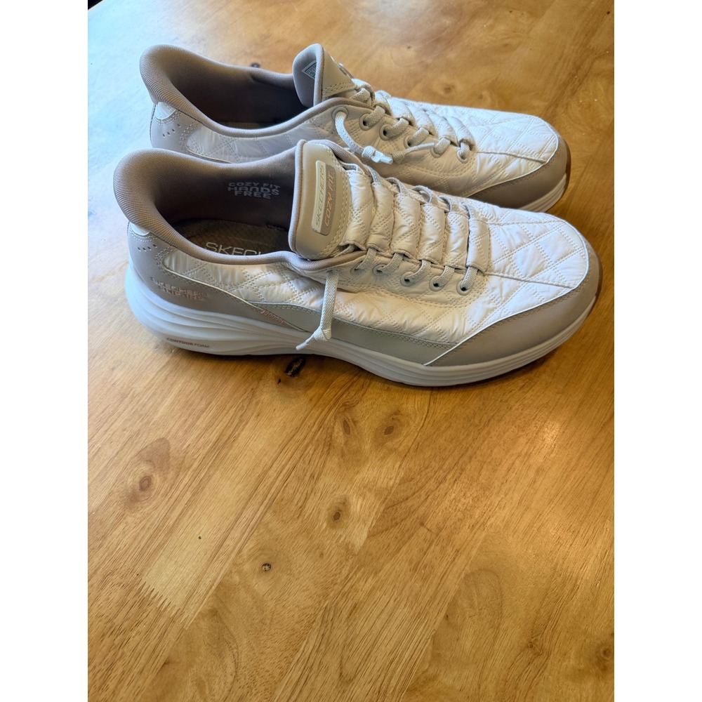 Skechers Slip-ins Cozy Fit Wide Fit Off White Quilted Walking Sneakers Womens 10